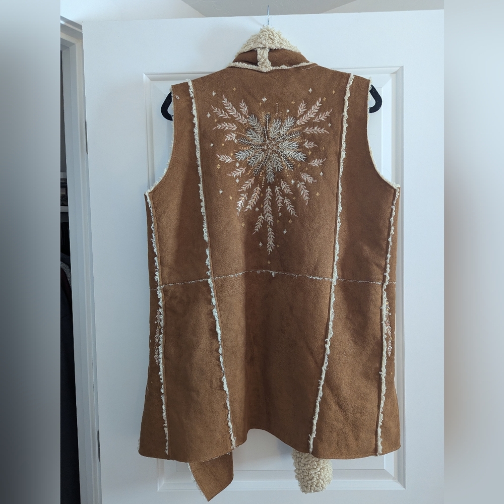 Embroidered Brown Shearling Vest